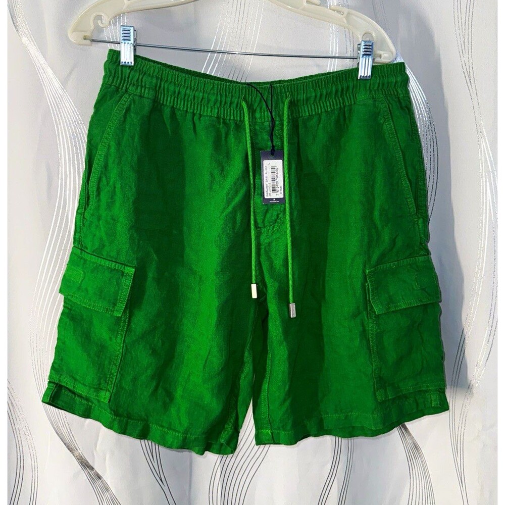 Vilebrequin Green Linen Cargo Shorts Drawstring Elastic Waist Pockets Size L